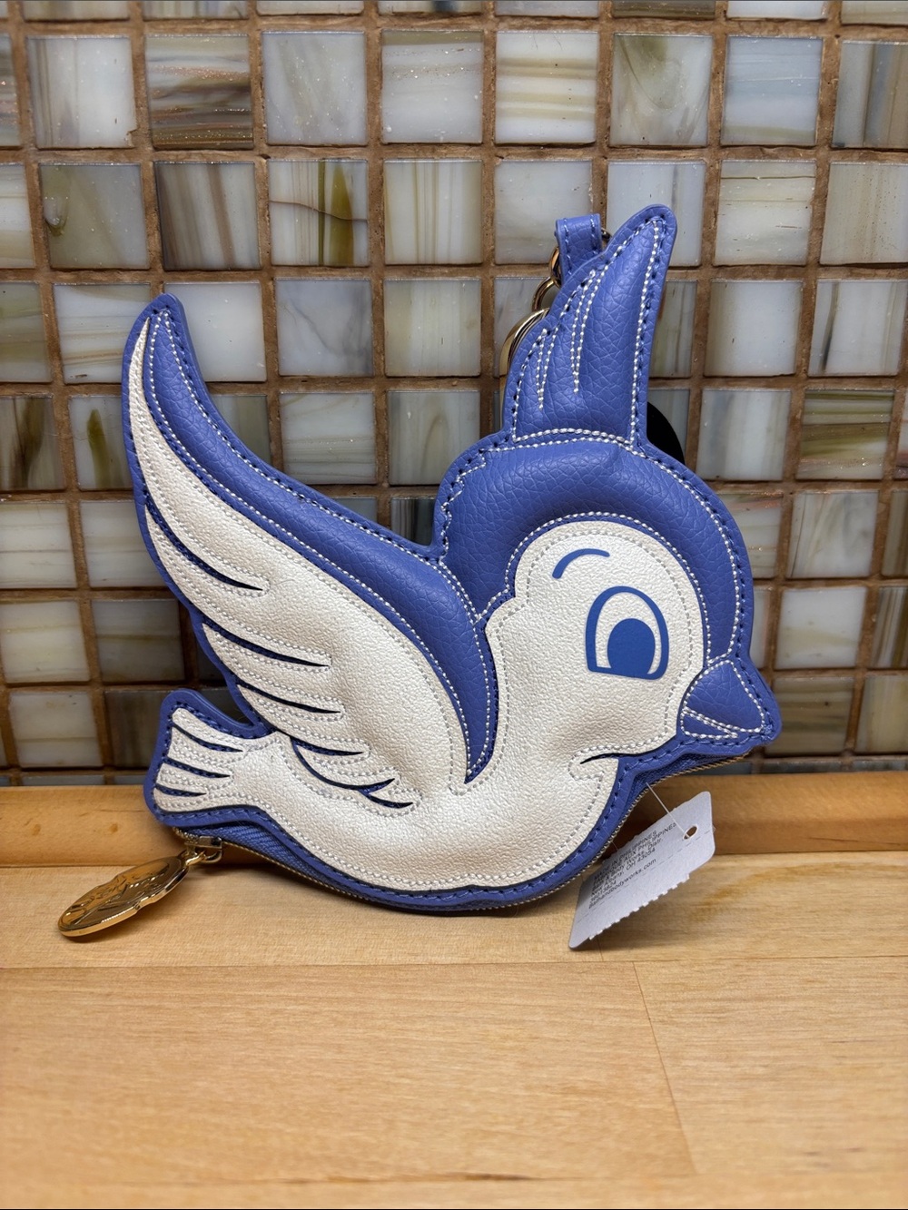 Disney Blue & White Bird-Shaped Coin Purse Keychain